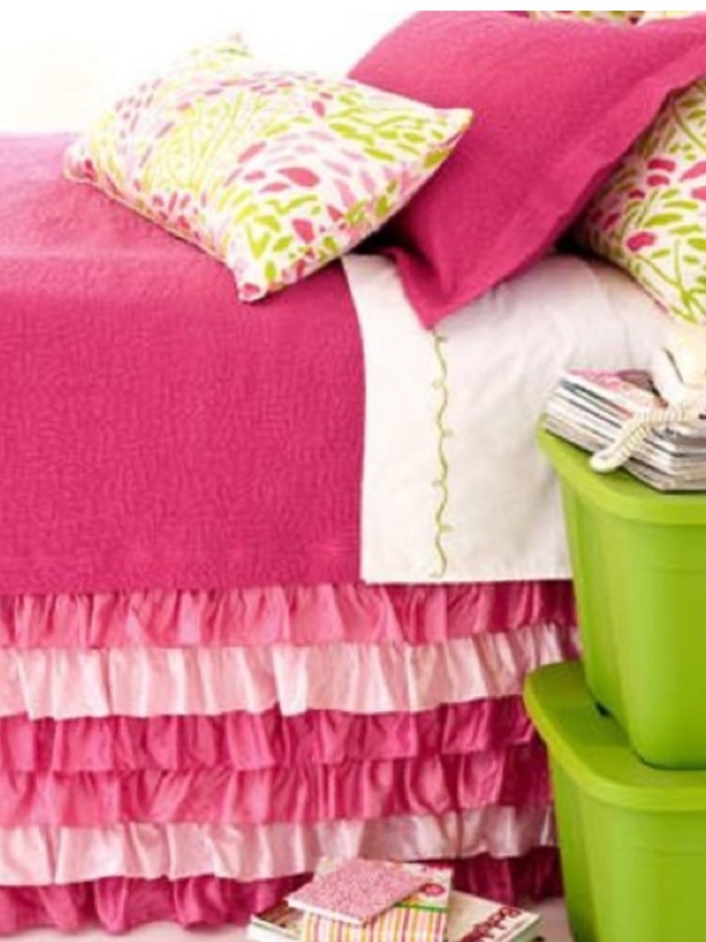 Pine Cone Hill Fine Linen Pink Ruffled Tiered Bed Skirt Twin